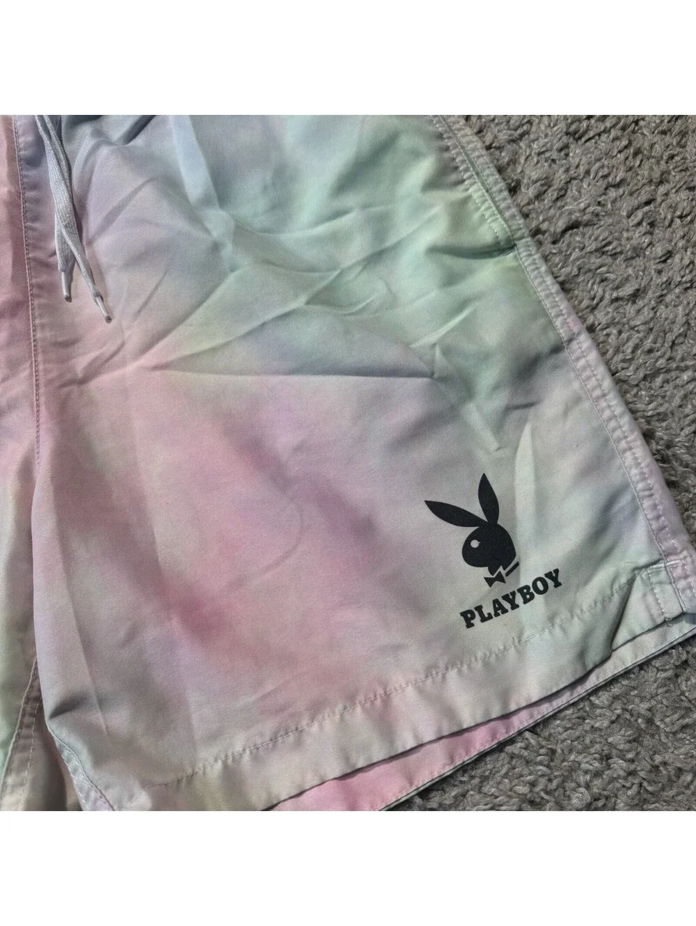Playboy by Pacsun Swim Shorts Men’s Medium Rainbow Tie Dye Drawstring Logo